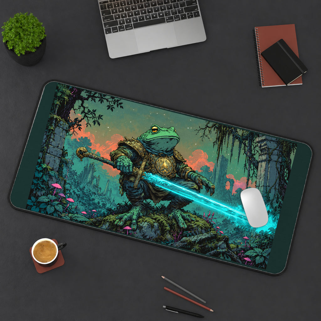 Frog Knight with Glowing Sword desk mat — product mockup 3