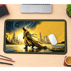 Yellow Cloaked Cosmic Wanderer desk mat — product mockup 1