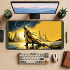 Yellow Cloaked Cosmic Wanderer desk mat — product mockup 2