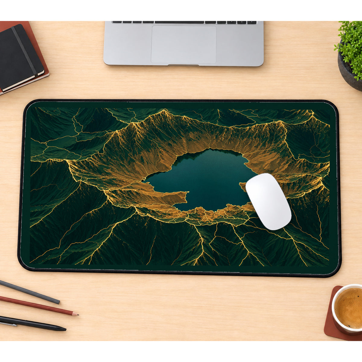 Gold Veined Topographic Crater desk mat — product mockup 1