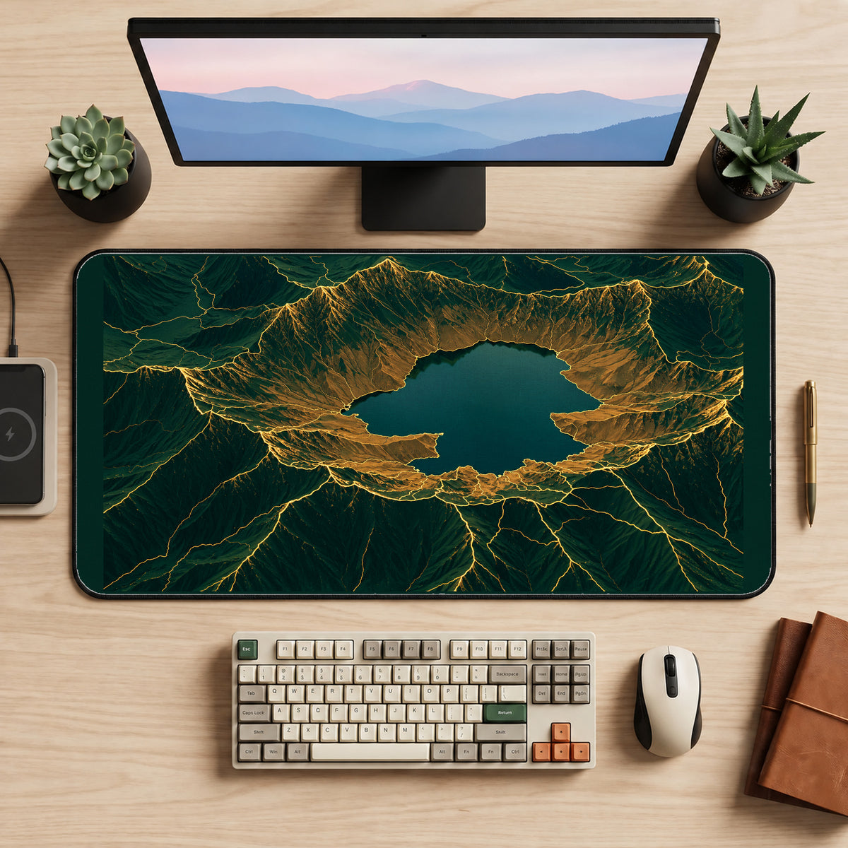 Gold Veined Topographic Crater desk mat — product mockup 2