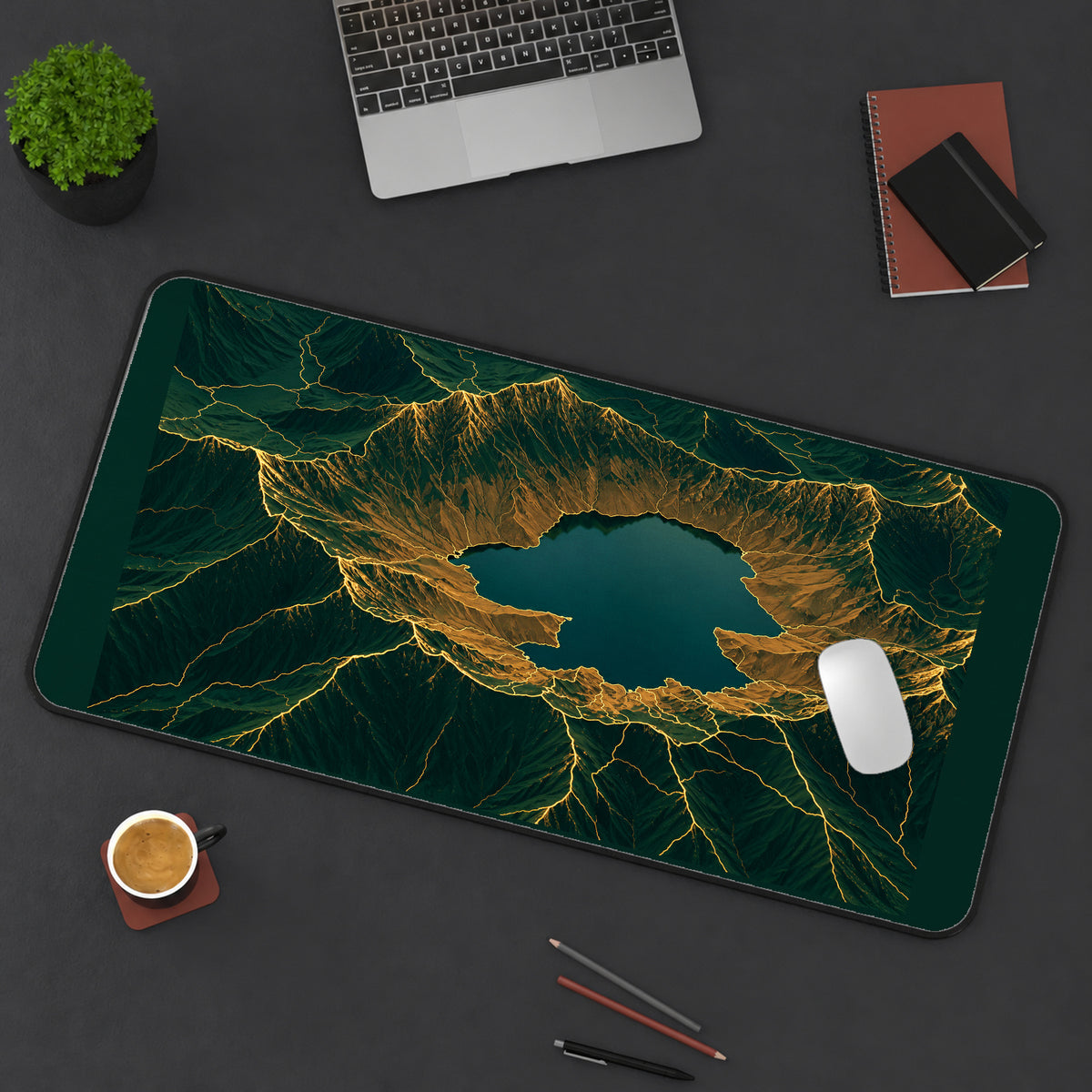 Gold Veined Topographic Crater desk mat — product mockup 3