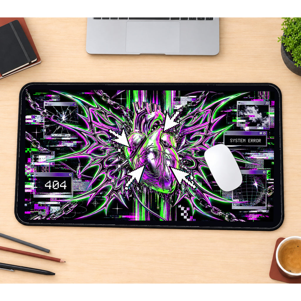 Neon Glitch Heart Collage desk mat — product mockup 1