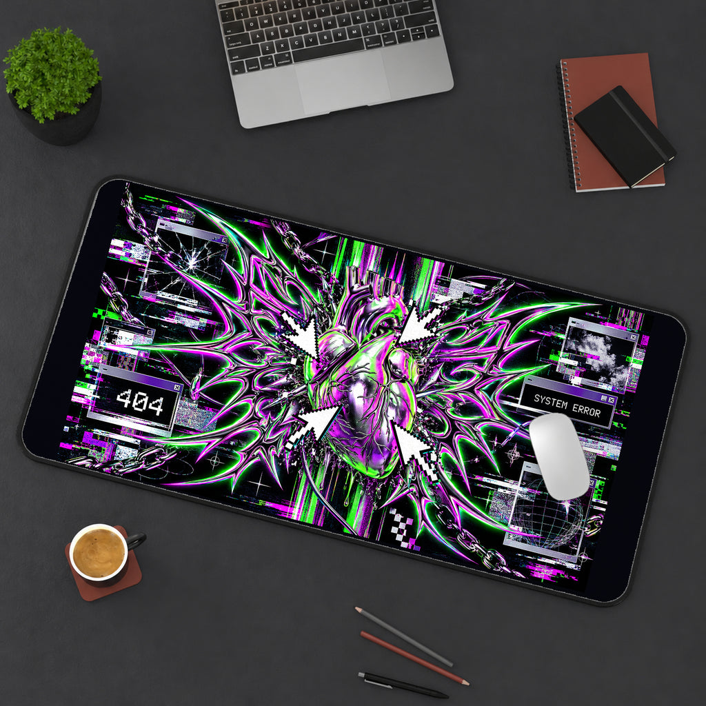 Neon Glitch Heart Collage desk mat — product mockup 3