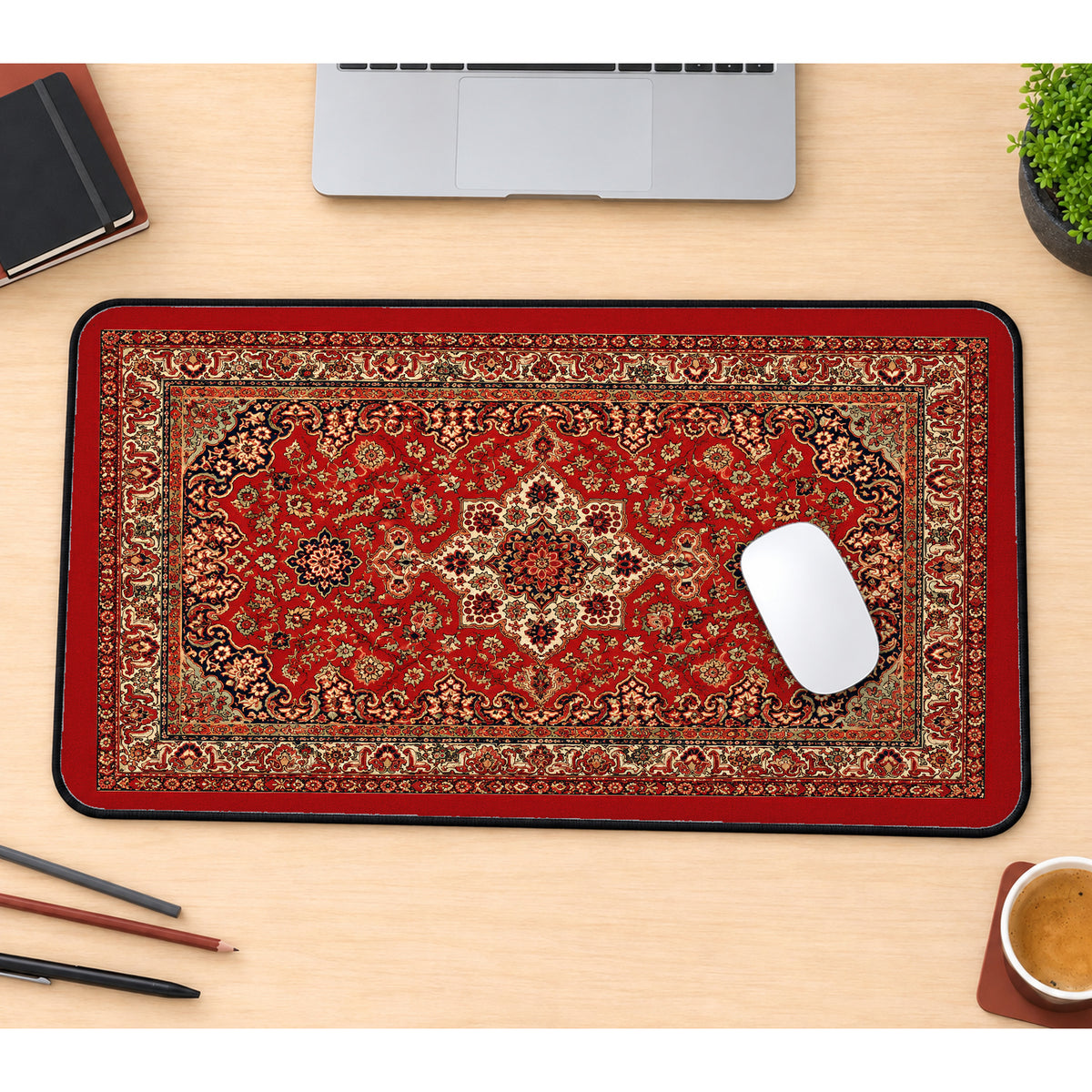 Ornate Red Persian Rug Pattern desk mat — product mockup 1