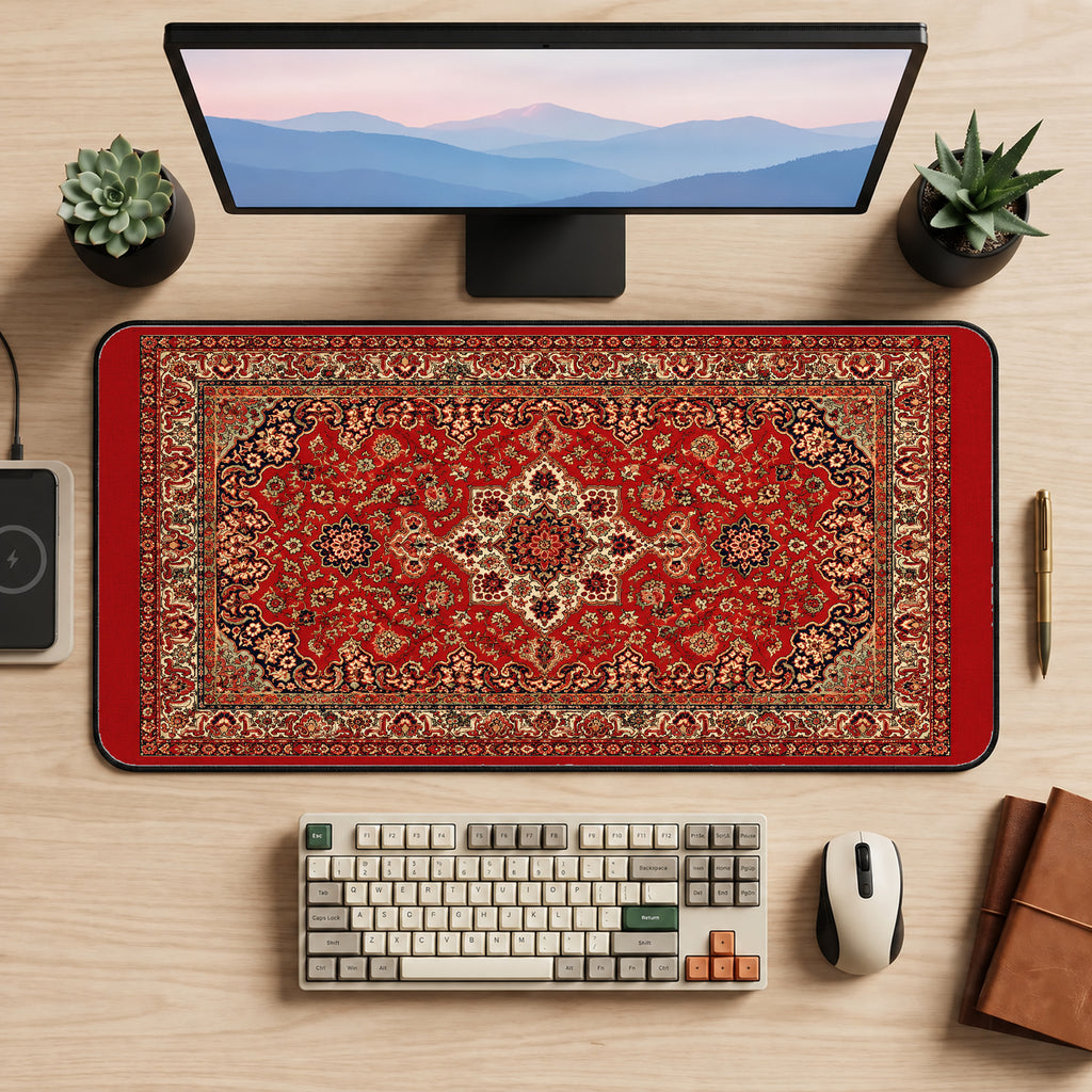 Ornate Red Persian Rug Pattern desk mat — product mockup 2