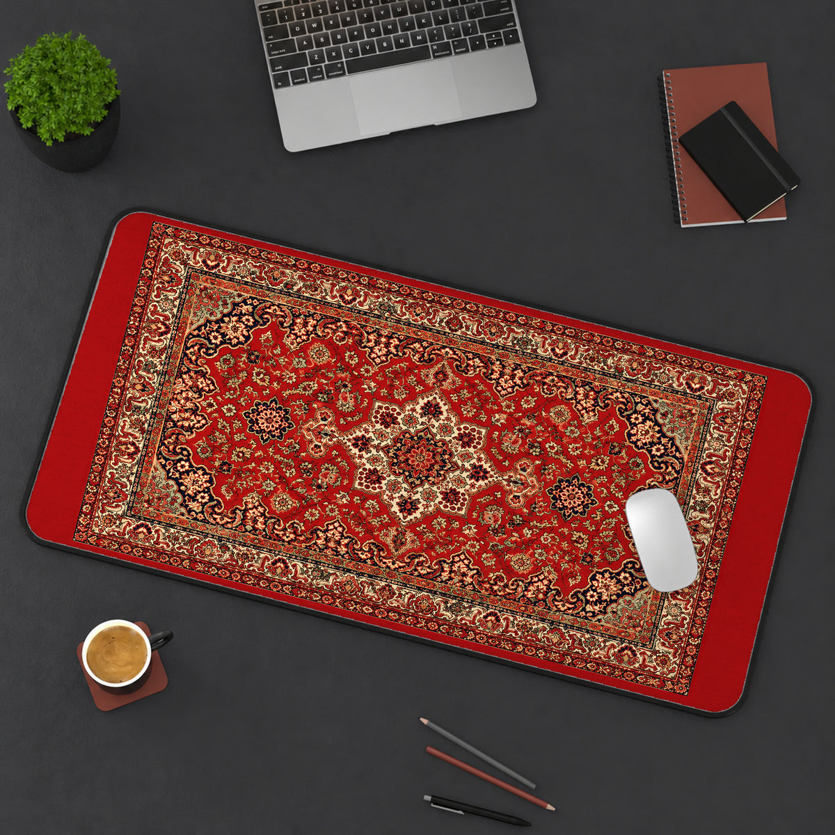 Ornate Red Persian Rug Pattern desk mat — product mockup 3