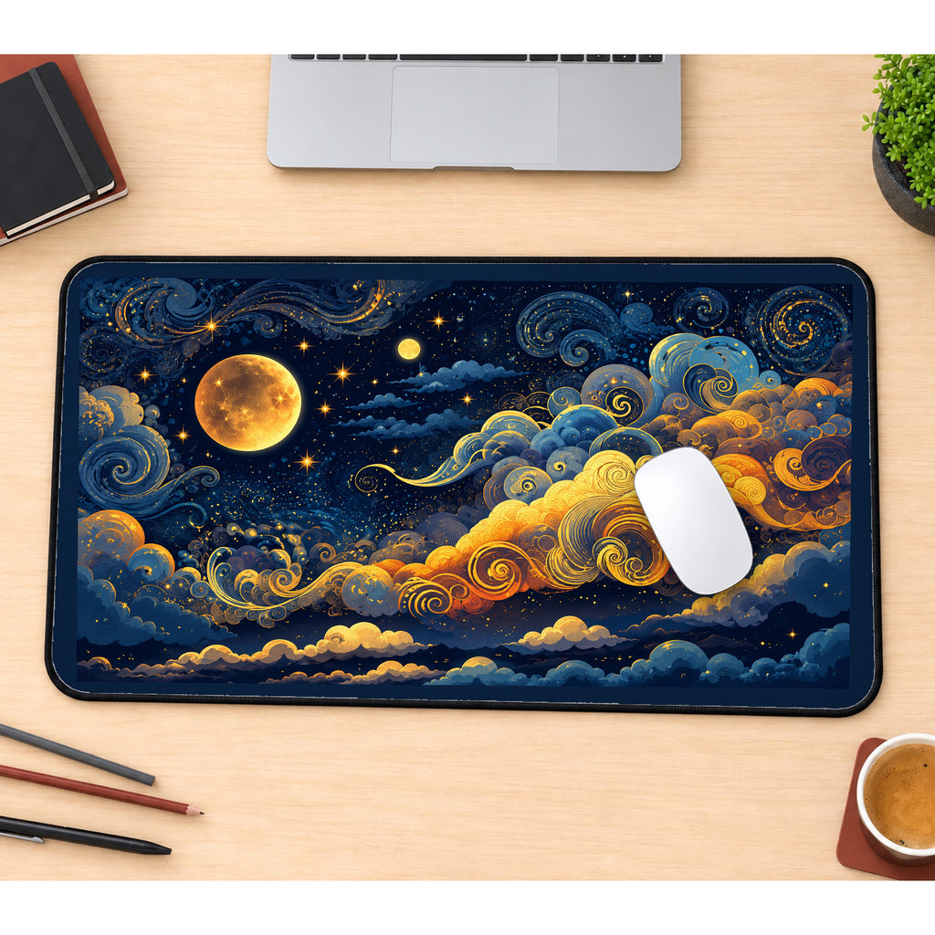 Moonlit Swirling Cloud Sky desk mat — product mockup 1