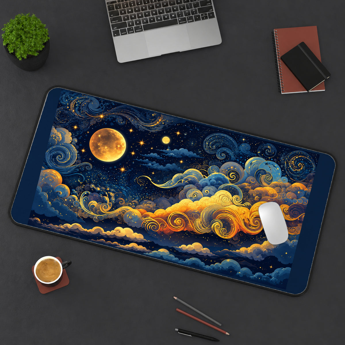 Moonlit Swirling Cloud Sky desk mat — product mockup 3