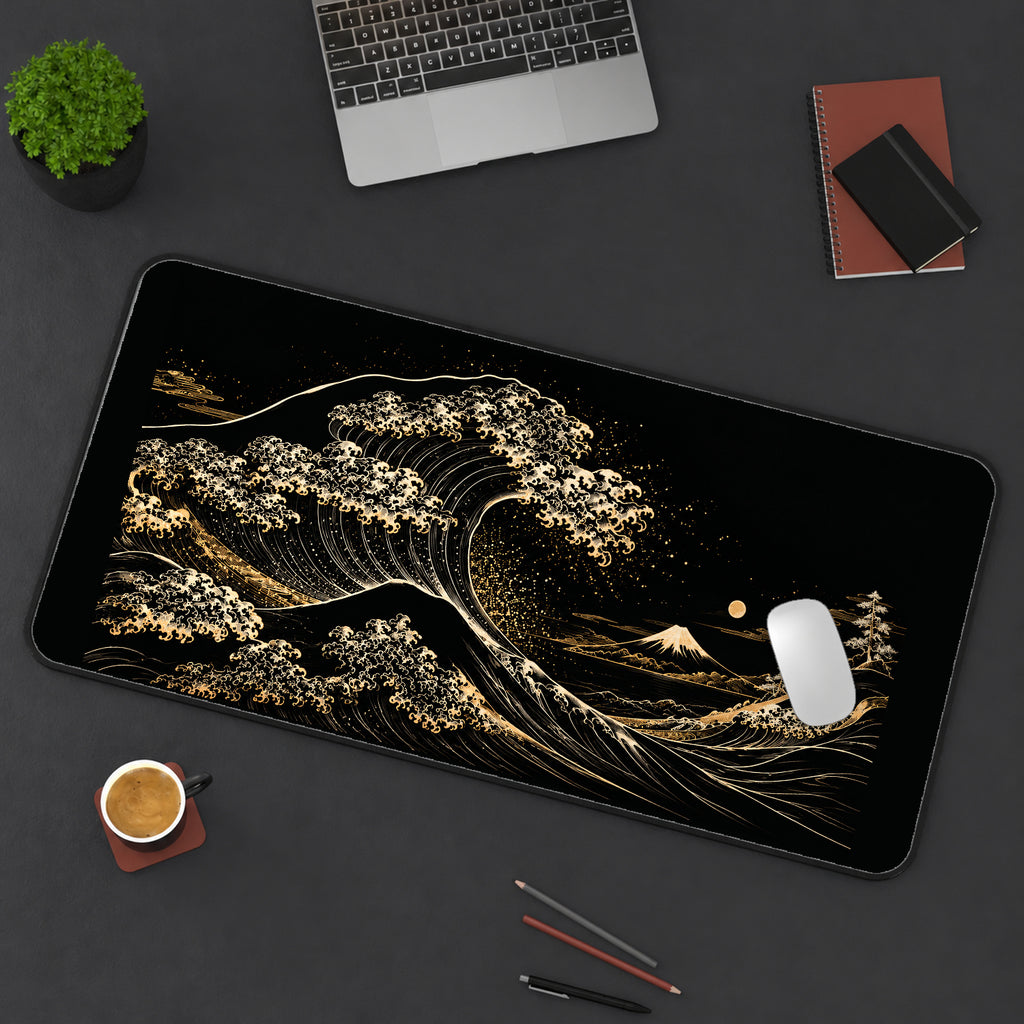 Black and Gold Cresting Wave desk mat — product mockup 3