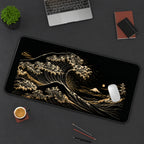 Black and Gold Cresting Wave desk mat — product mockup 3