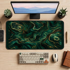 Emerald Flowing Gold Contours desk mat — product mockup 2