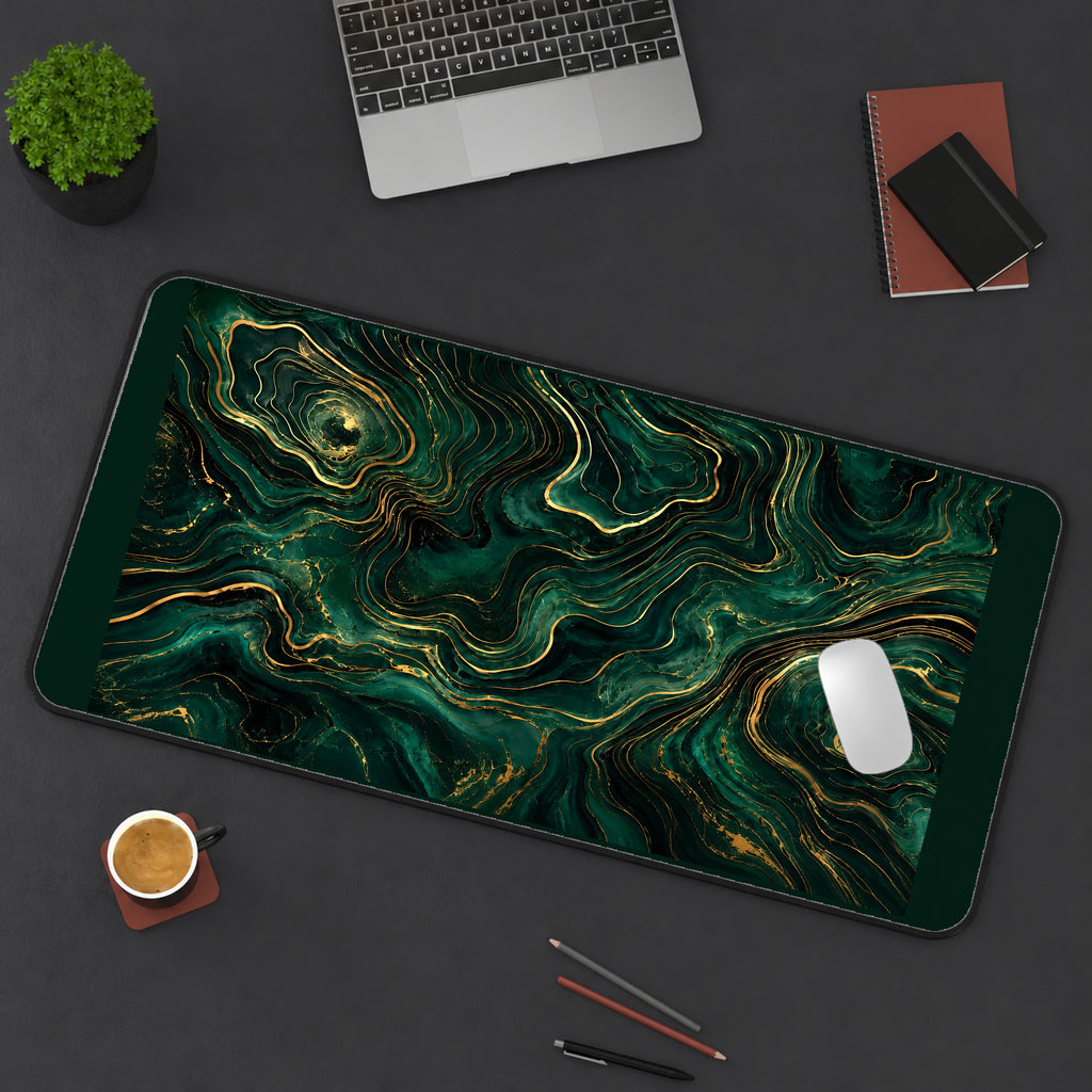 Emerald Flowing Gold Contours desk mat — product mockup 3
