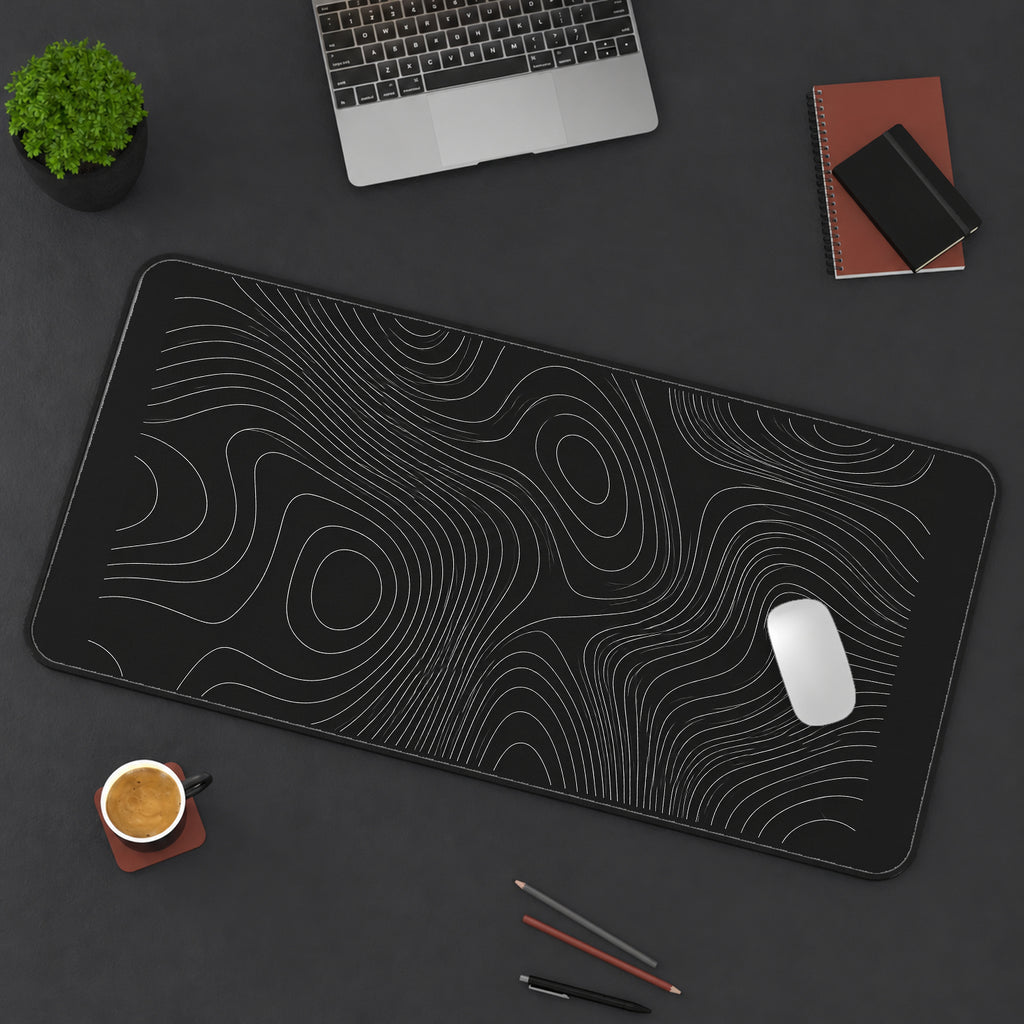 Fine White Topographic Contours desk mat — product mockup 3