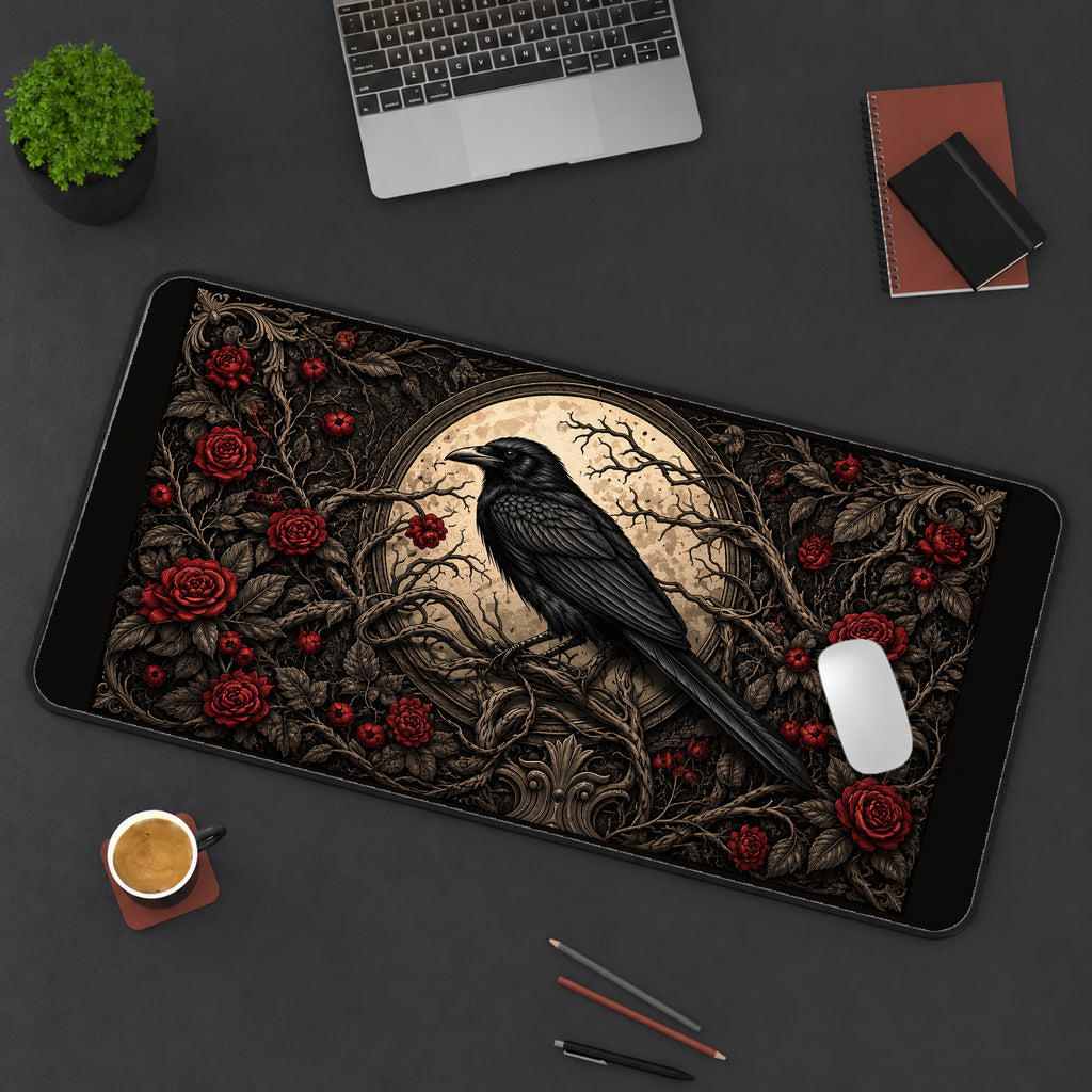 Raven and Red Roses at the Moon desk mat — product mockup 3