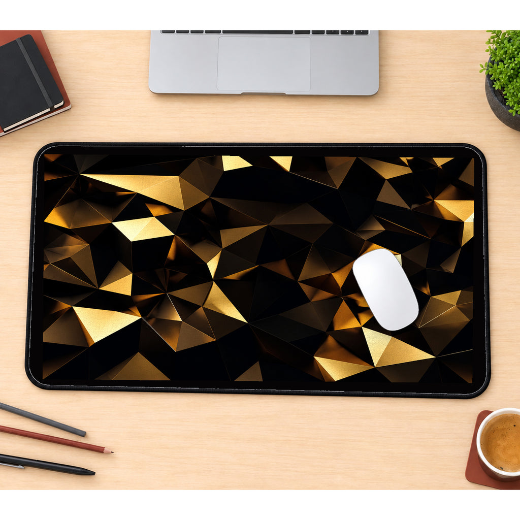 Black and Gold Faceted Triangles desk mat — product mockup 1