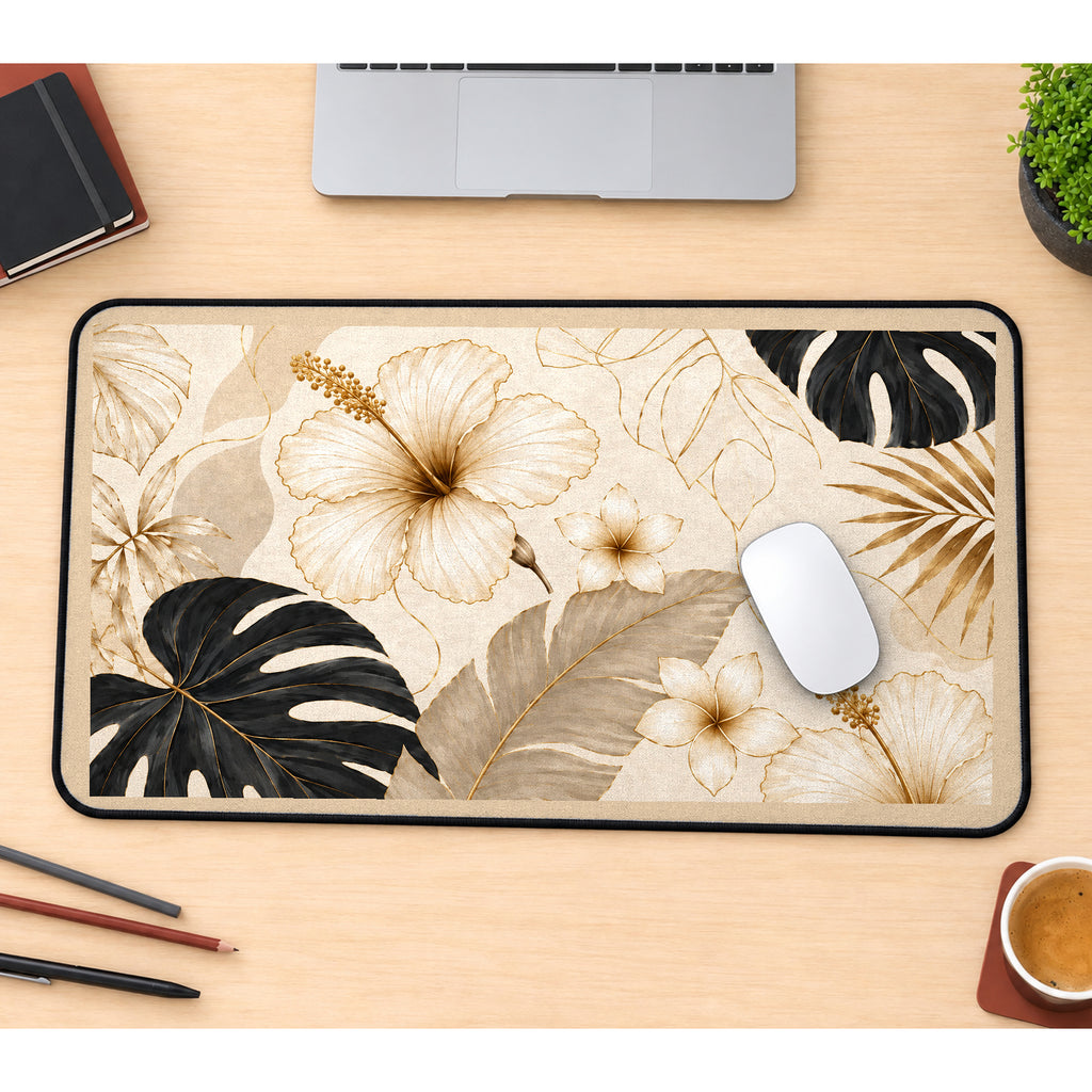 Neutral Hibiscus and Monstera desk mat — product mockup 1