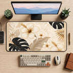 Neutral Hibiscus and Monstera desk mat — product mockup 2
