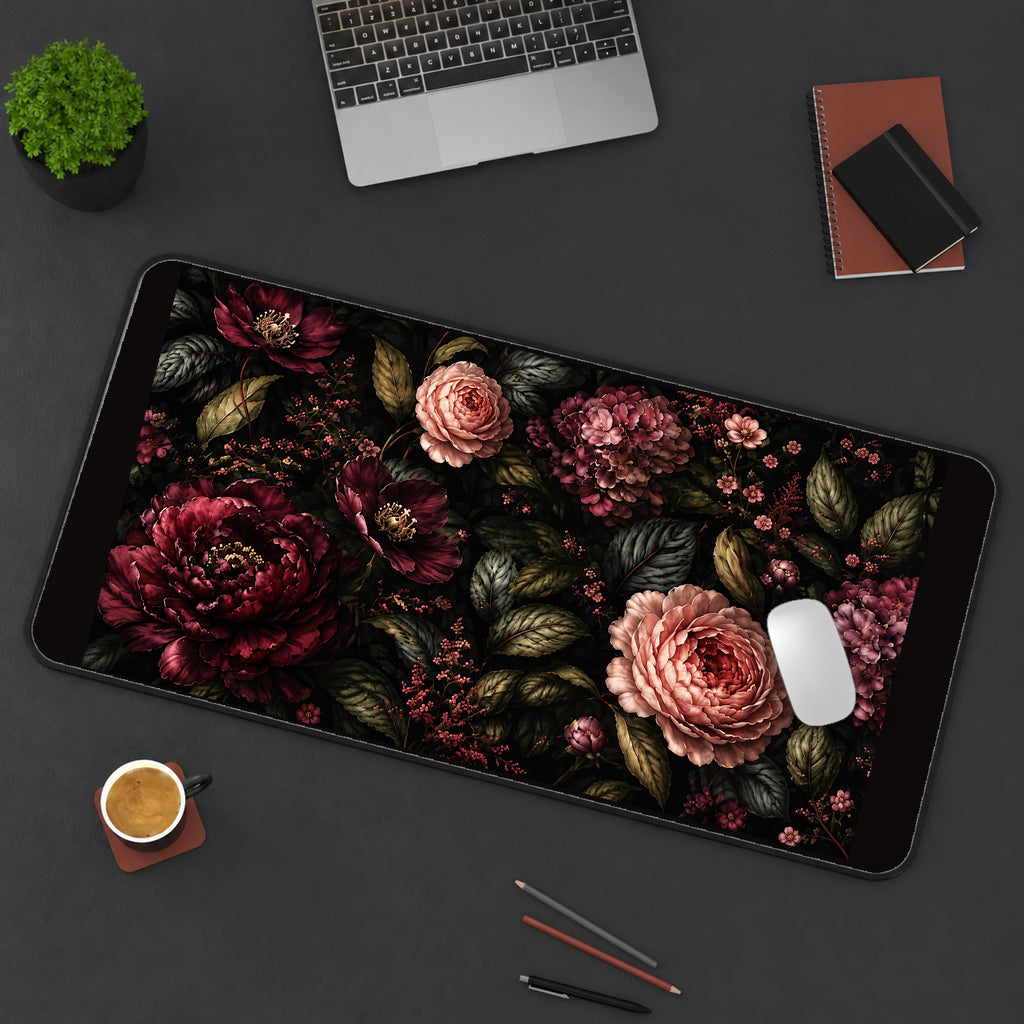 Burgundy and Blush Night Flowers desk mat — product mockup 3
