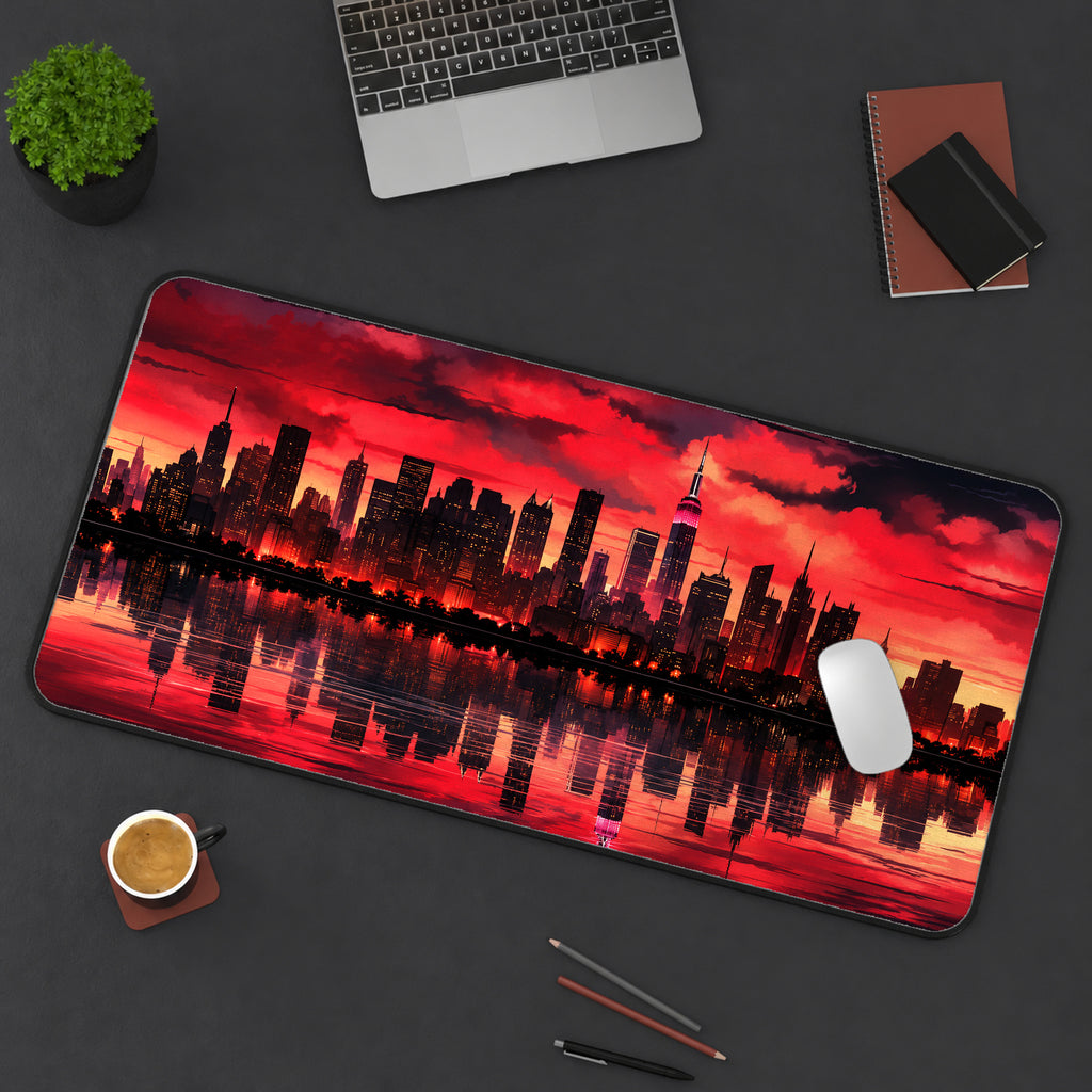 Red City Skyline Desk Mat — product mockup 3