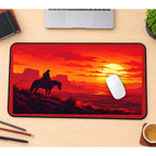 Western Rider at Red Sunset desk mat — product mockup 1