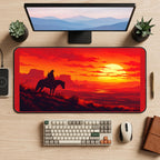 Western Rider at Red Sunset desk mat — product mockup 2