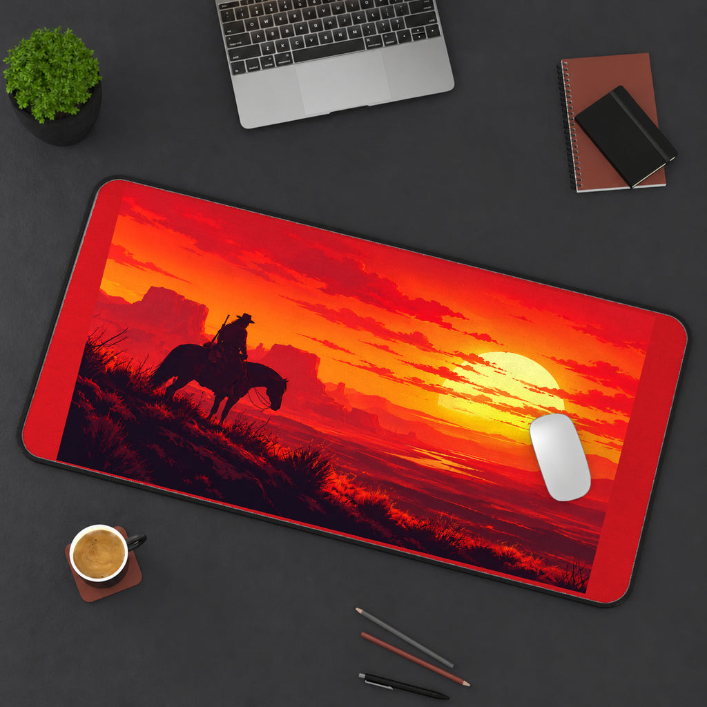Western Rider at Red Sunset desk mat — product mockup 3
