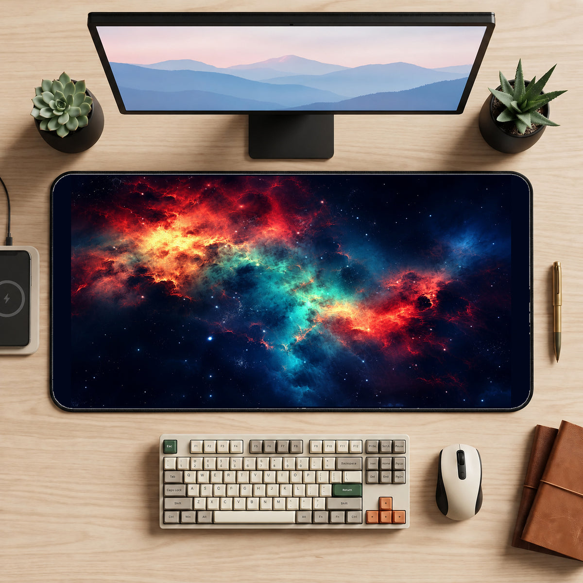 Colorful Nebula in Deep Space desk mat — product mockup 2