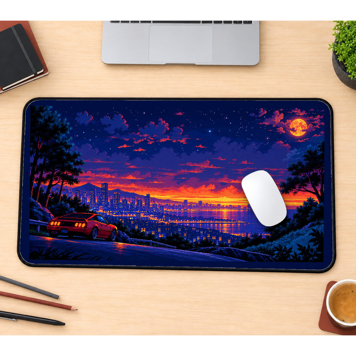 Pixel Night Drive by the Bay desk mat — product mockup 1