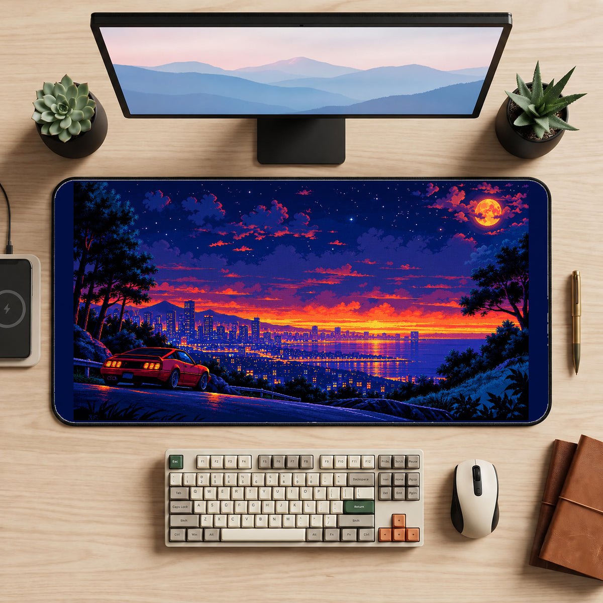 Pixel Night Drive by the Bay desk mat — product mockup 2