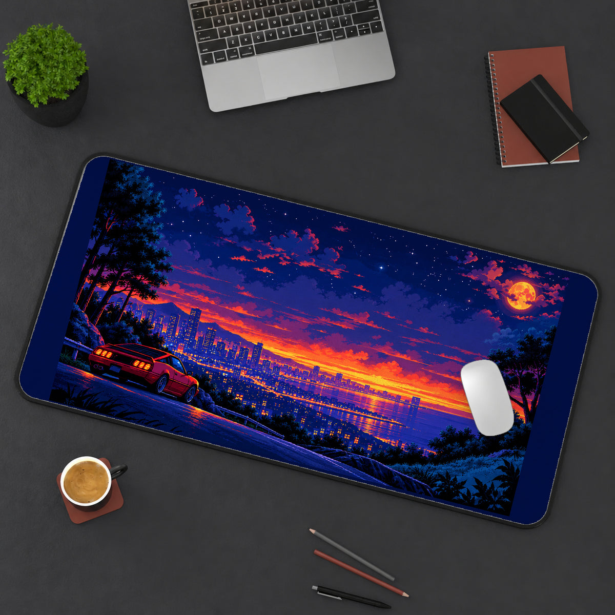 Pixel Night Drive by the Bay desk mat — product mockup 3