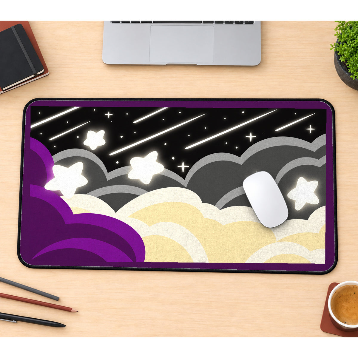 Asexual Pride Cosmic Clouds desk mat — product mockup 1