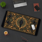 Raven in an Ornate Botanical Circle desk mat — product mockup 3