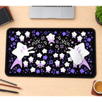 Purple Star Characters on Black desk mat — product mockup 1