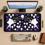 Purple Star Characters on Black desk mat — product mockup 2
