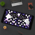 Purple Star Characters on Black desk mat — product mockup 3