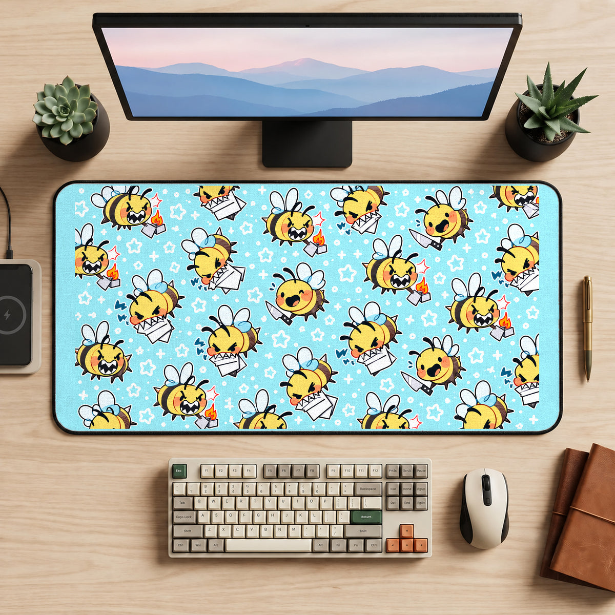 Cartoon Bees and Daisies desk mat — product mockup 2