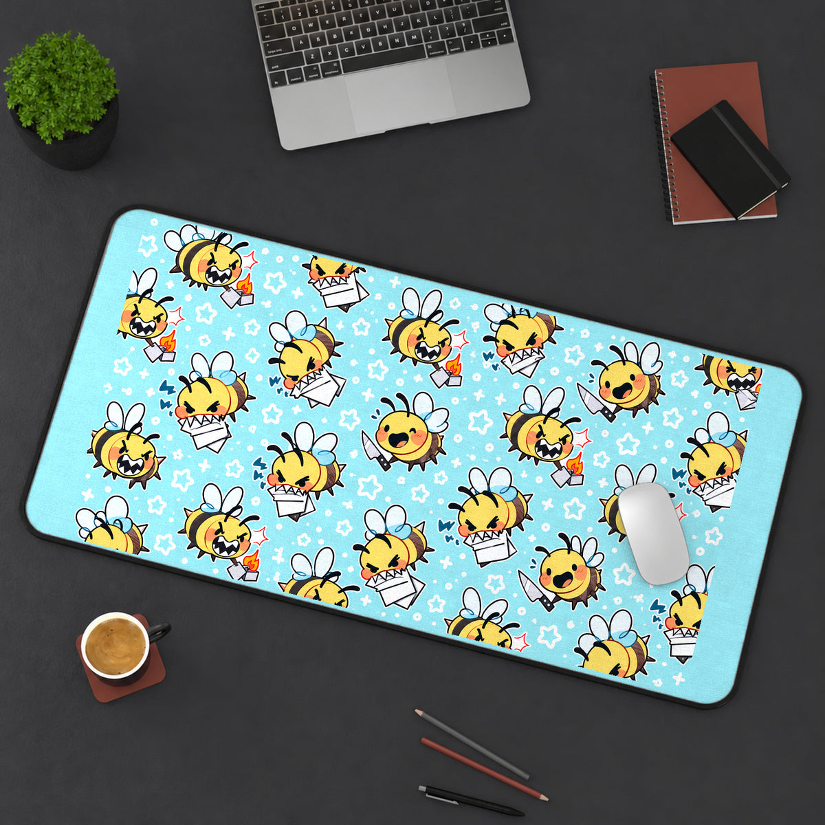 Cartoon Bees and Daisies desk mat — product mockup 3