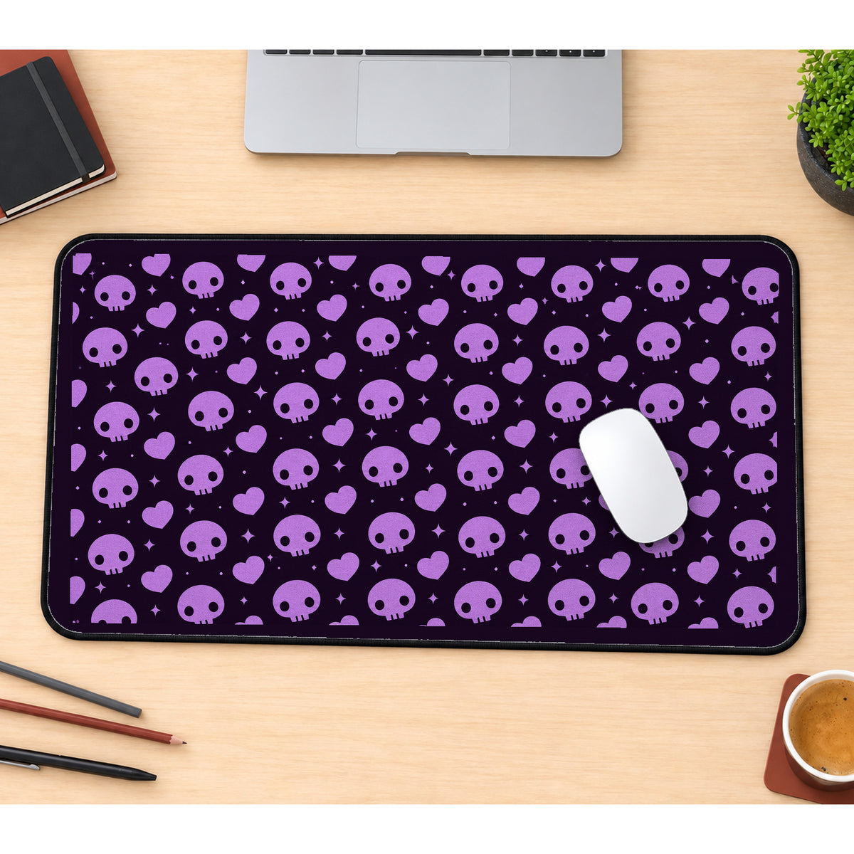 Purple Tiny Skull Pattern desk mat — product mockup 1