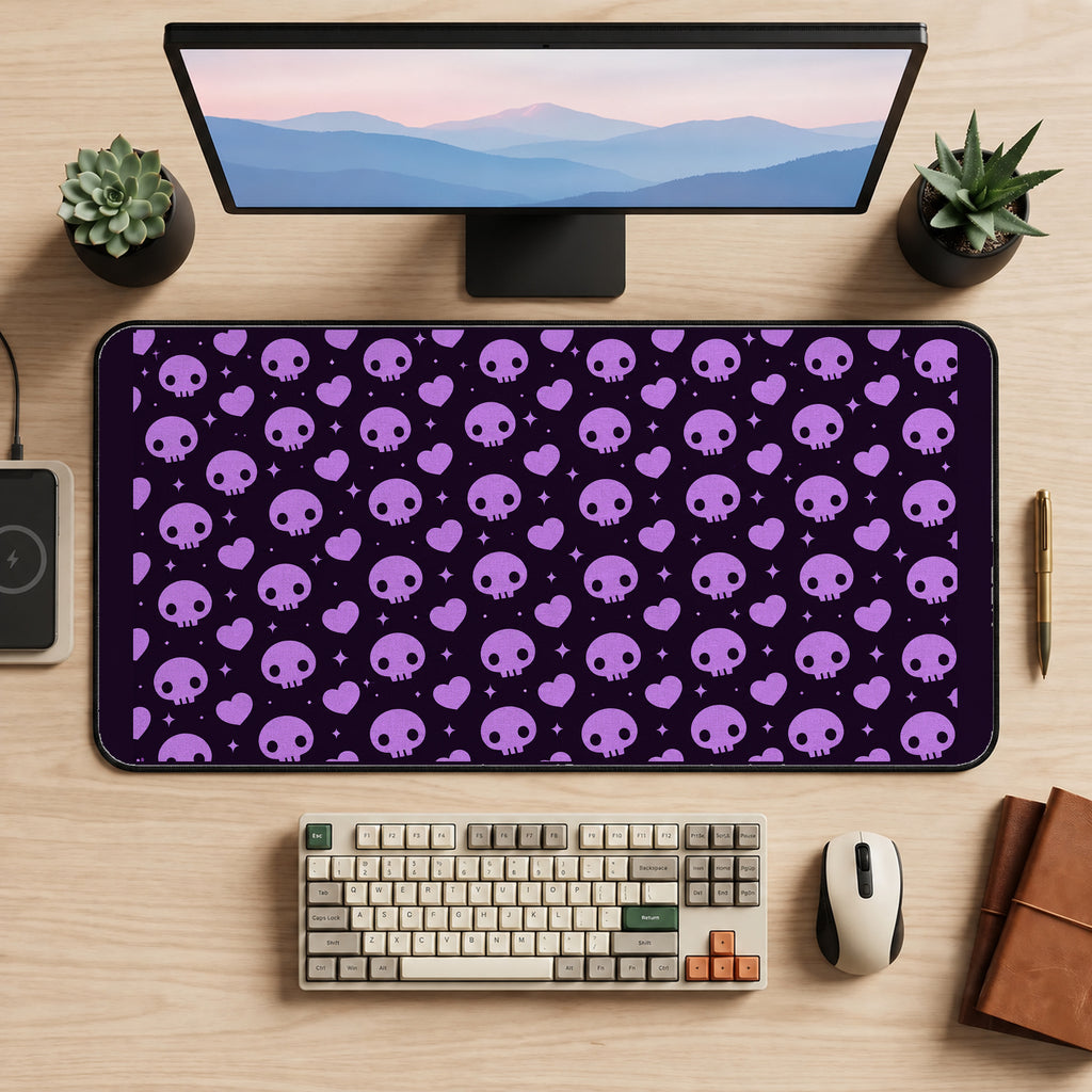 Purple Tiny Skull Pattern desk mat — product mockup 2