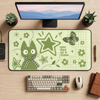 Green Cat and One Day Lettering desk mat — product mockup 2