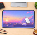 Rooftop Cat at Pastel Sunset desk mat — product mockup 1