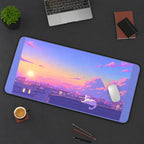 Rooftop Cat at Pastel Sunset desk mat — product mockup 3