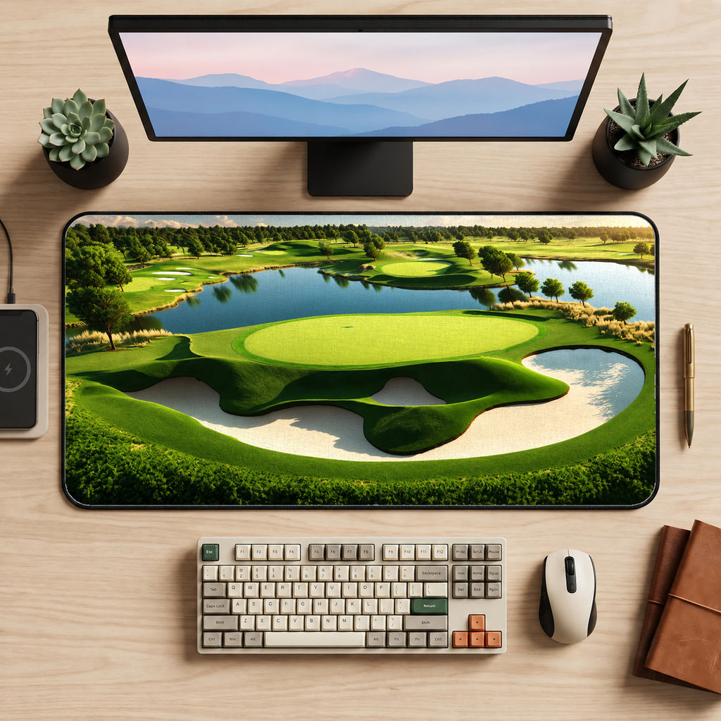 Sunny Golf Course Desk Mat — product mockup 2
