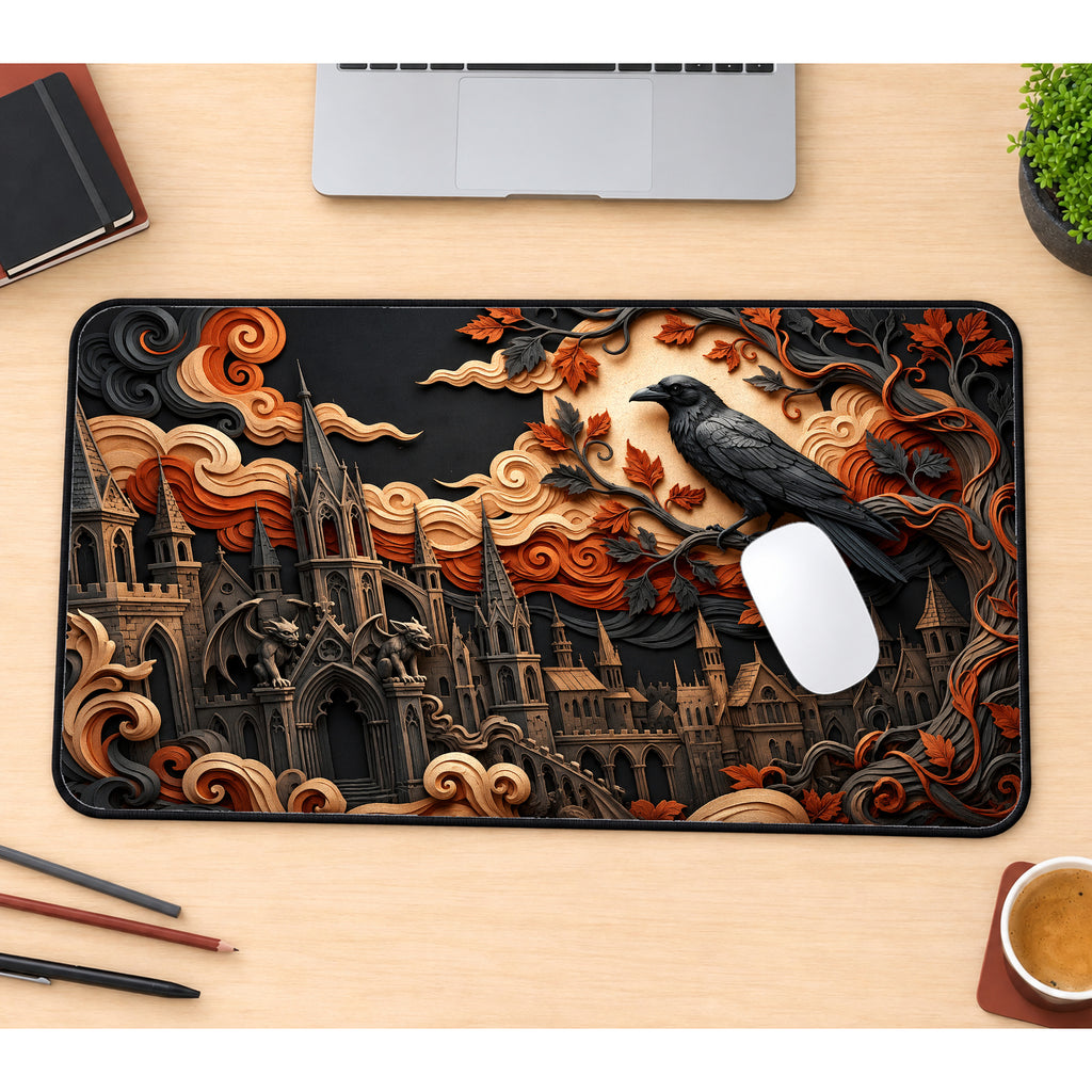 Autumn Gothic Raven Desk Mat — product mockup 1
