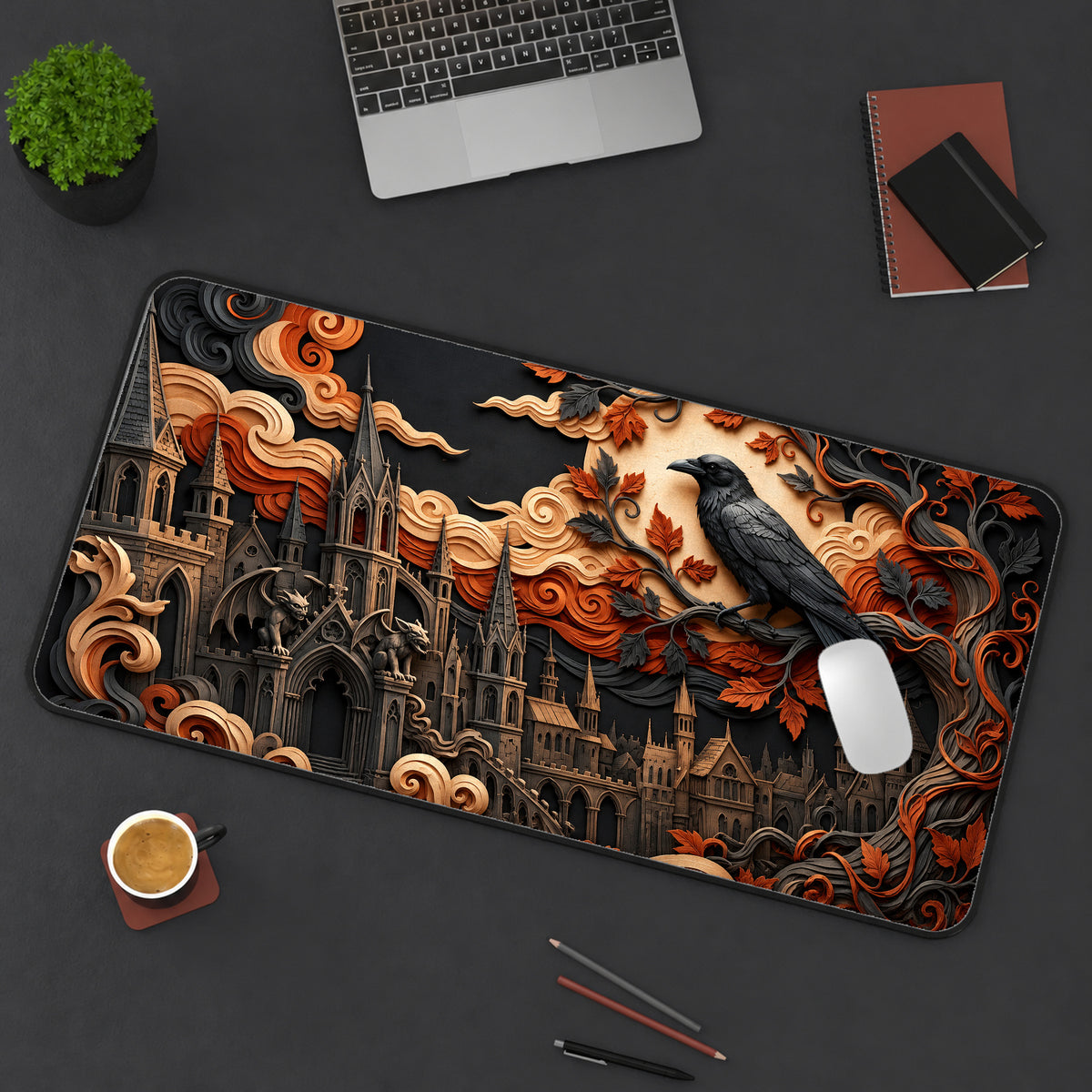 Autumn Gothic Raven Desk Mat — product mockup 3