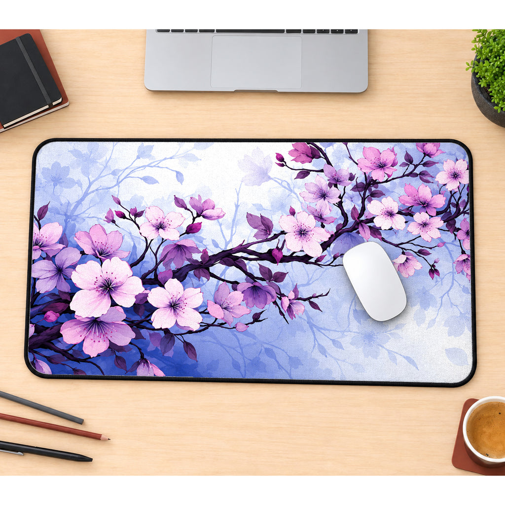 Blue and Purple Sakura Desk Mat — product mockup 1