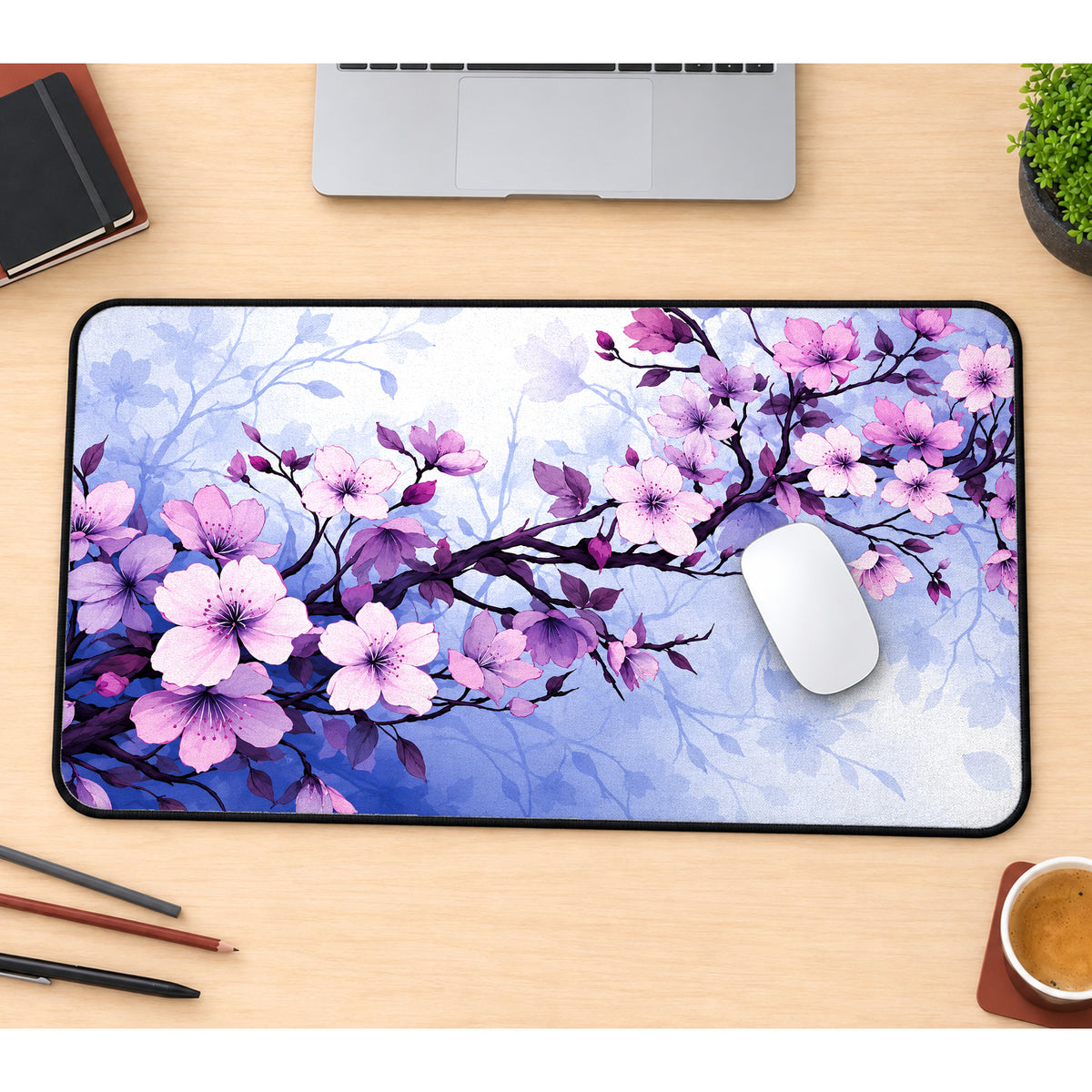 Blue and Purple Sakura Desk Mat — product mockup 1