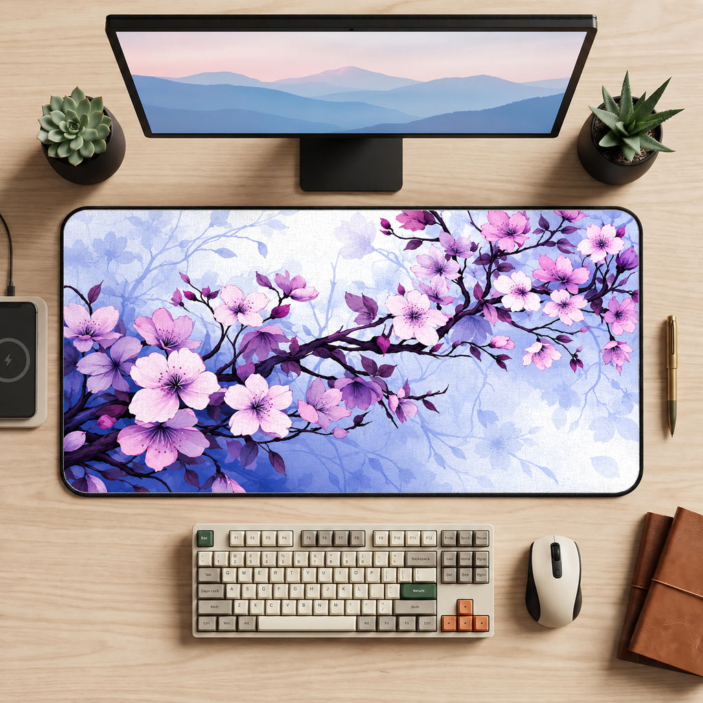 Blue and Purple Sakura Desk Mat — product mockup 2