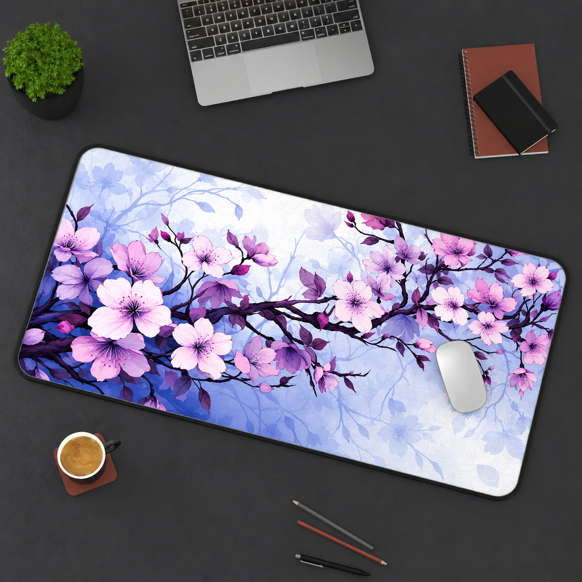 Blue and Purple Sakura Desk Mat — product mockup 3